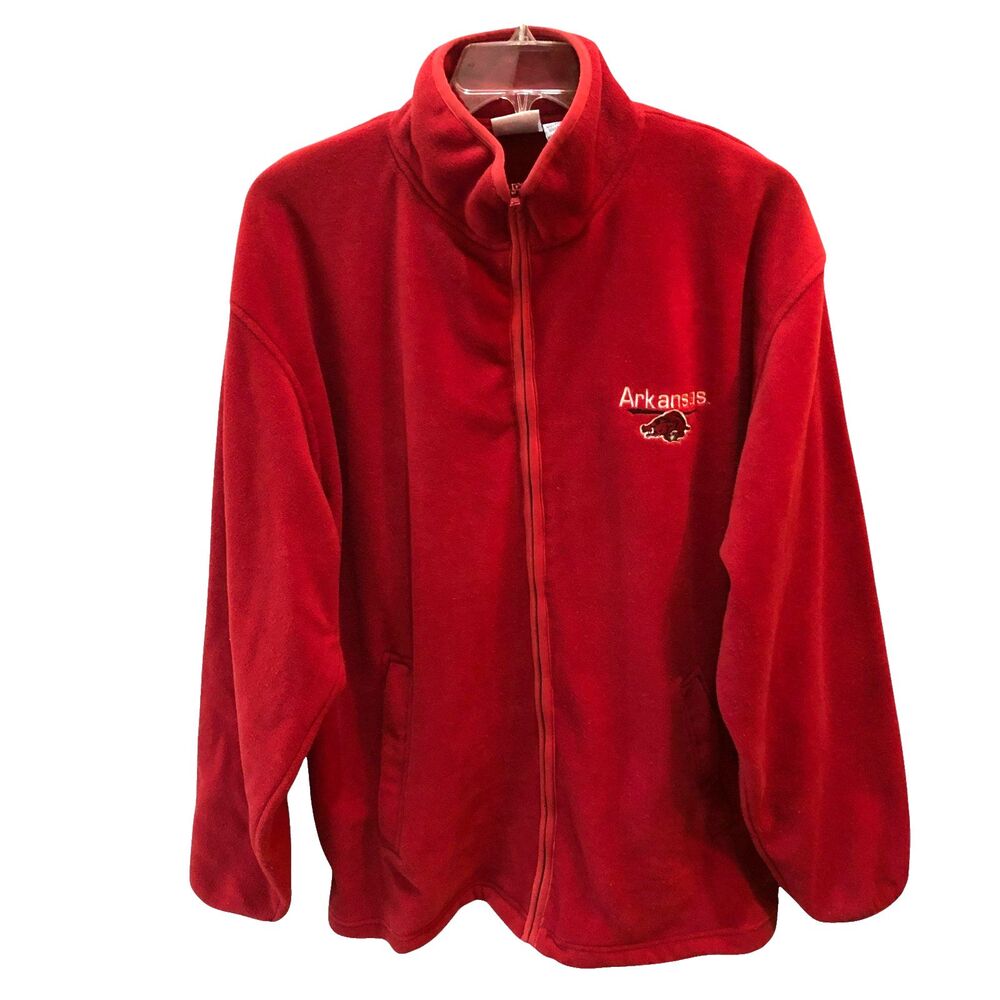 Arkansas Razorbacks Active Mens XL Red Full Zip Fleece Jacket Embroidered VTG